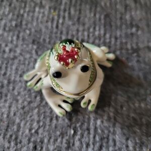 Frog Prince Charming Enameled Jeweled Trinket Hinged Box